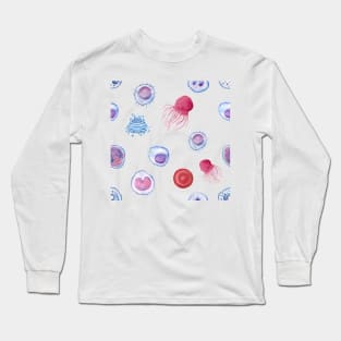 Cute WBC white blood cells MicroBiology Seamless Pattern Sticker Pack. Long Sleeve T-Shirt